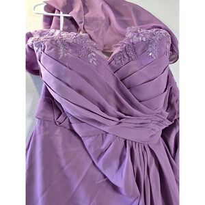 Women's Lavender Formal Evening Gown Size 18 Lace Sequin Strapless Dress Shawl